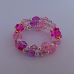 Pink, Gold & Pearl Handmade Memory Wire Bead Bracelet