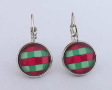 Load image into Gallery viewer, Pink &amp; Green Checkered Dome Earrings on Lever Back Hooks
