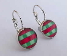 Load image into Gallery viewer, Pink &amp; Green Checkered Dome Earrings on Lever Back Hooks
