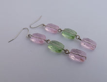 Load image into Gallery viewer, Pink &amp; Green Handmade Faceted Glass Chain Link Bead Earrings
