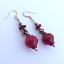 Load image into Gallery viewer, Pink &amp; Grey Handmade Wood Bead Earrings

