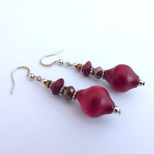 Load image into Gallery viewer, Pink &amp; Grey Handmade Wood Bead Earrings
