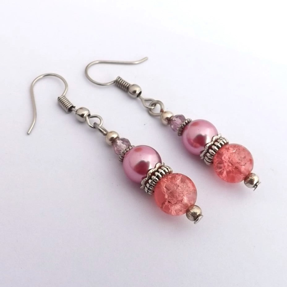 Pink Handmade Bead Earrings