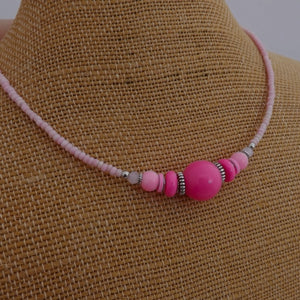 Pink Handmade Bead Necklace & Earrings Set