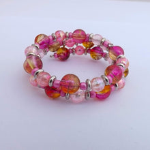 Load image into Gallery viewer, Pink &amp; Orange Small Handmade Memory Wire Bead Bracelet
