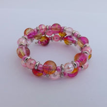 Load image into Gallery viewer, Pink &amp; Orange Small Handmade Memory Wire Bead Bracelet
