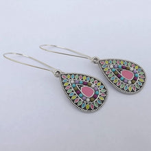 Load image into Gallery viewer, Pink, Pastels &amp; Silver Tone Teardrop Dotted Earrings on Long Kidney Hooks
