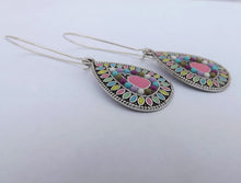 Load image into Gallery viewer, Pink, Pastels &amp; Silver Tone Teardrop Dotted Earrings on Long Kidney Hooks
