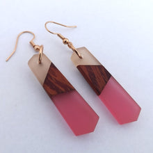 Load image into Gallery viewer, Pink &amp; Peach Resin &amp; Wood Triangular Drop Earrings
