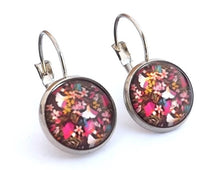 Load image into Gallery viewer, Pink &amp; Purple Floral Dome Earrings on Lever back hooks
