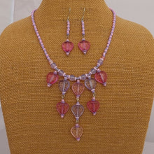 Load image into Gallery viewer, Pink &amp; Purple Handmade Acrylic Heart Bead Neclkace &amp; Earrings Set
