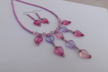 Load image into Gallery viewer, Pink &amp; Purple Handmade Acrylic Heart Bead Neclkace &amp; Earrings Set
