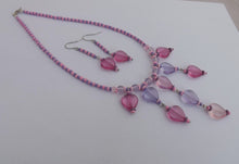 Load image into Gallery viewer, Pink &amp; Purple Handmade Acrylic Heart Bead Neclkace &amp; Earrings Set
