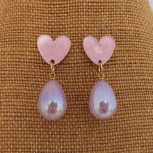 Load image into Gallery viewer, Pink &amp; Purple Teardrop Beads with Heart Stud Setting Top
