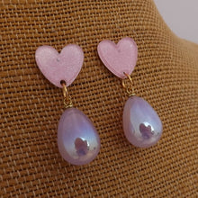 Load image into Gallery viewer, Pink &amp; Purple Teardrop Beads with Heart Stud Setting Top
