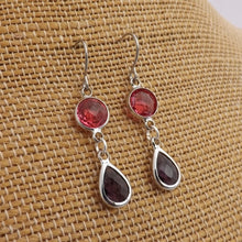 Load image into Gallery viewer, Pink &amp; Purple, Silver Tone Drop Earrings
