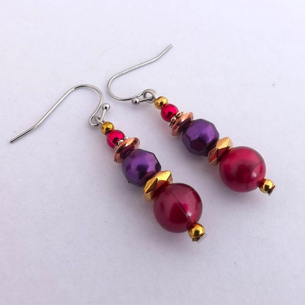 Pink, Purple & Gold Acrylic Bead Earrings