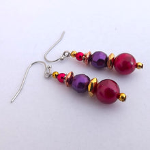 Load image into Gallery viewer, Pink, Purple &amp; Gold Acrylic Bead Earrings
