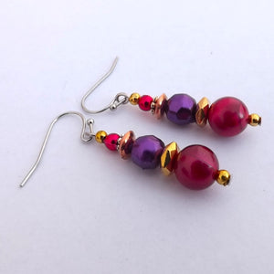 Pink, Purple & Gold Acrylic Bead Earrings