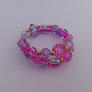 Pink, Purple & Gold Small Handmade Memory wire Bead Bracelet