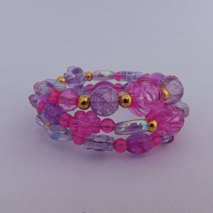 Pink, Purple & Gold Small Handmade Memory wire Bead Bracelet