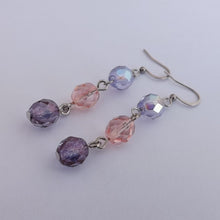 Load image into Gallery viewer, Pink &amp; Purple Handmade Faceted Chain Link Bead Drop Earrings
