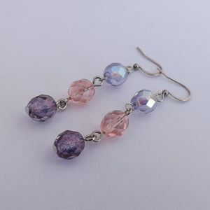 Pink & Purple Handmade Faceted Chain Link Bead Drop Earrings