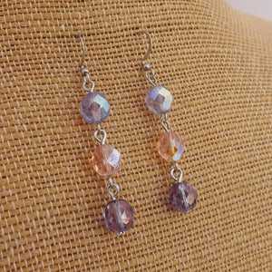 Pink & Purple Handmade Faceted Chain Link Bead Drop Earrings