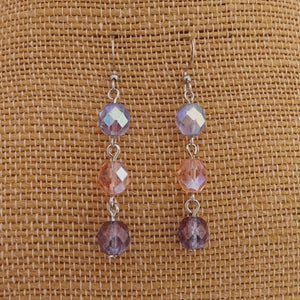 Pink & Purple Handmade Faceted Chain Link Bead Drop Earrings