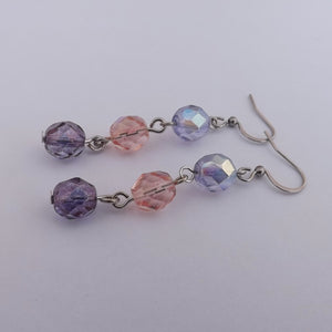 Pink & Purple Handmade Faceted Chain Link Bead Drop Earrings