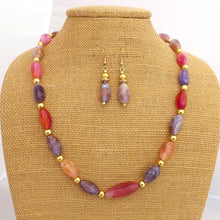 Load image into Gallery viewer, Pink, Purple, Red &amp; Gold Faux Gemstone Bead Necklace &amp; Earring Set
