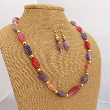 Load image into Gallery viewer, Pink, Purple, Red &amp; Gold Faux Gemstone Bead Necklace &amp; Earring Set
