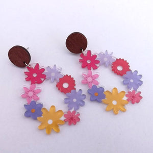 Clear Floral Drop Earrings with Wood Stud Setting (3 options))