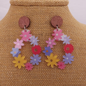 Clear Floral Drop Earrings with Wood Stud Setting (3 options))