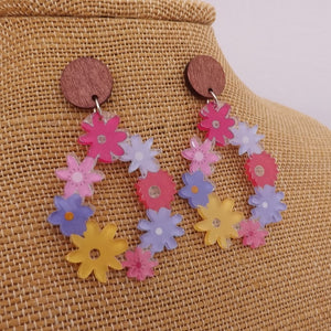 Clear Floral Drop Earrings with Wood Stud Setting (3 options))