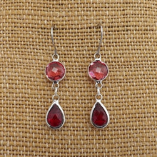 Load image into Gallery viewer, Pink &amp; Red, Silver Tone Drop Earrings
