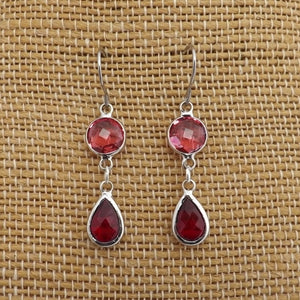 Pink & Red, Silver Tone Drop Earrings