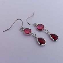 Load image into Gallery viewer, Pink &amp; Red, Silver Tone Drop Earrings
