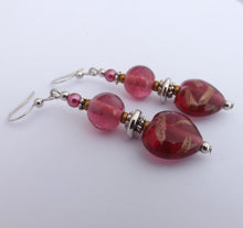 Load image into Gallery viewer, Pink &amp; Rose Gold Handmade Glass Heart Bead Earrings
