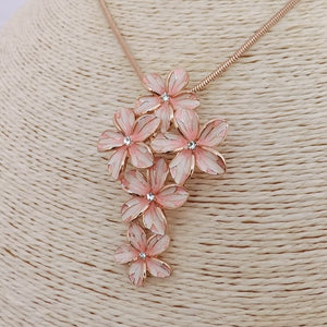 Pink & Rose Gold Tone Flower Cluster Pendant Necklace