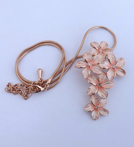 Pink & Rose Gold Tone Flower Cluster Pendant Necklace