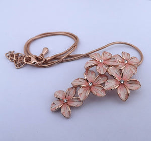 Pink & Rose Gold Tone Flower Cluster Pendant Necklace
