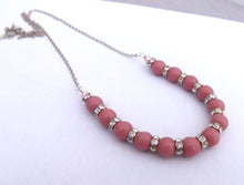 Load image into Gallery viewer, Pink &amp; Silver Bead Necklace on Long Chain
