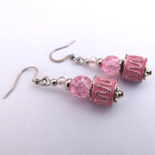 Load image into Gallery viewer, Pink &amp; Silver Tone Metal Handmade Bead Earrings
