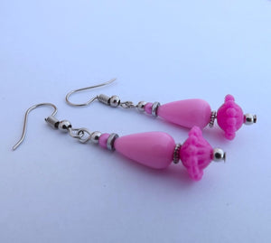 Pink & Silver Acrylic Bead Earrings (Made in NZ)