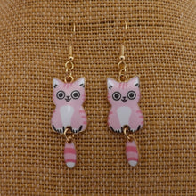 Load image into Gallery viewer, Pink &amp; White Cat Drop Earrings
