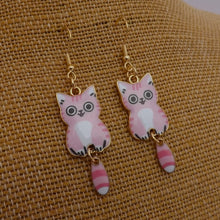 Load image into Gallery viewer, Pink &amp; White Cat Drop Earrings
