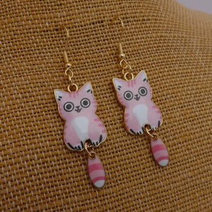 Pink & White Cat Drop Earrings