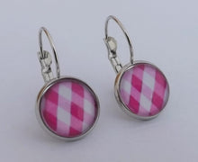 Load image into Gallery viewer, Pink &amp; White Checkered Dome Earrings on Lever Back Hooks
