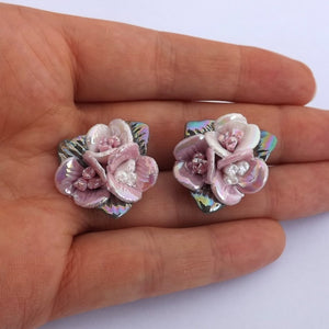 Pink & White Floral Cluster Stud Earrings